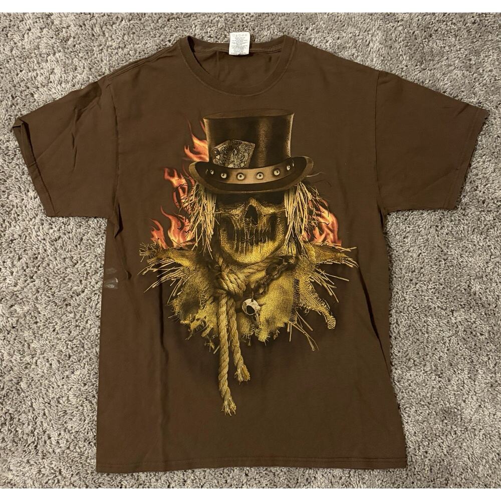 Happy Halloween Brown Skull Graphic Men's T-Shirt Cotton Size M